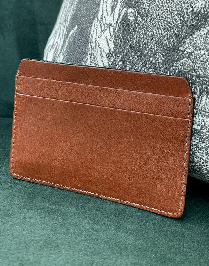 Asos Design Leather Card Holder In Tan-brown