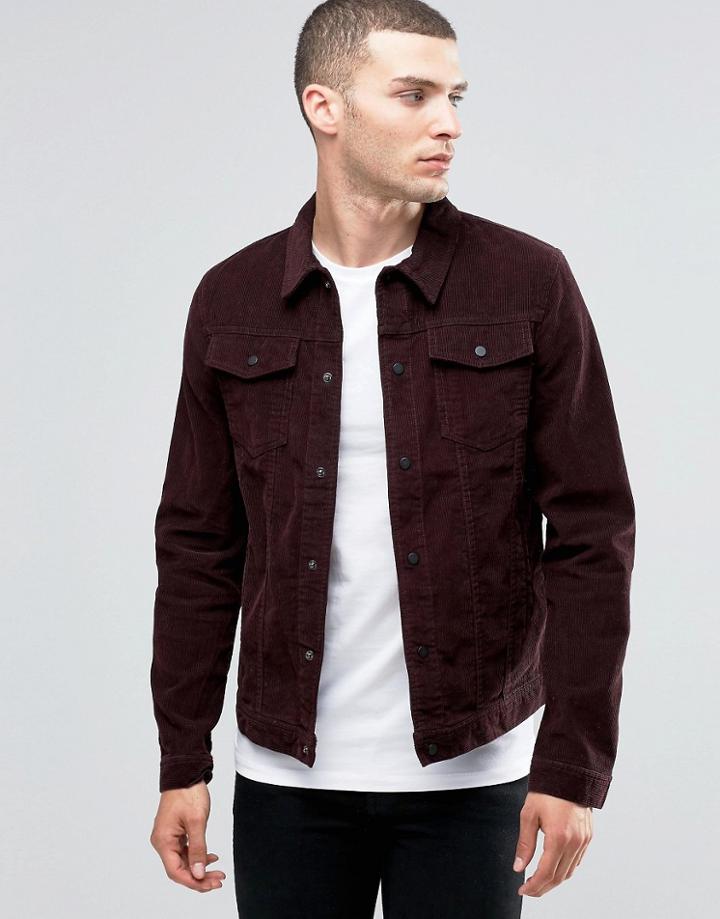New Look Cord Jacket In Dark Burgundy - Purple