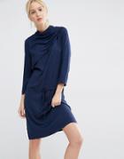 Gestuz Matoma Dress With Drape Neck - Navy