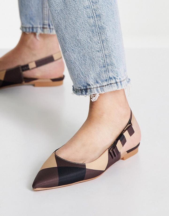 Asos Design Leela Bow Point Slingback Ballet Flats In Plaid-multi