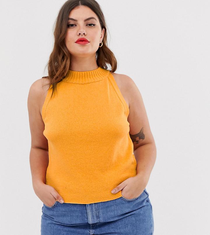 Asos Design Curve High Neck Knitted Tank - Orange