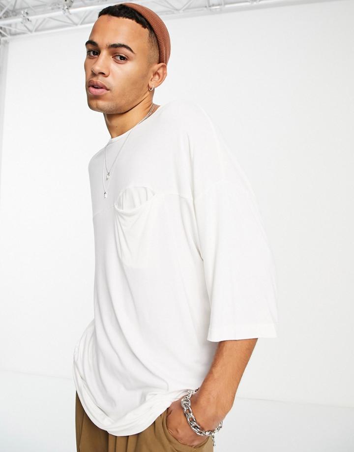 Asos Design Oversized Viscose Longline T-shirt With Pocket Detail In White
