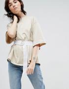 Asos White Elastic Back Tee With D-ring Waist Tie - Stone