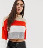 Missguided Roll Neck Sweater In Color Block Stripe - Multi