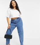 Asos Design Curve High Rise Farleigh 'slim' Mom Jeans In Midwash-blues