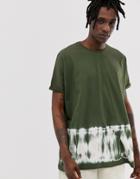 Asos Design Extreme Oversized Longline T-shirt With Roll Sleeve In Bleach Wash In Khaki - Green
