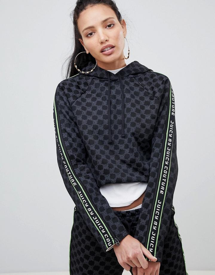 Juicy By Juicy Couture Monogram Logo Tape Hoodie With Split Sleeves-black