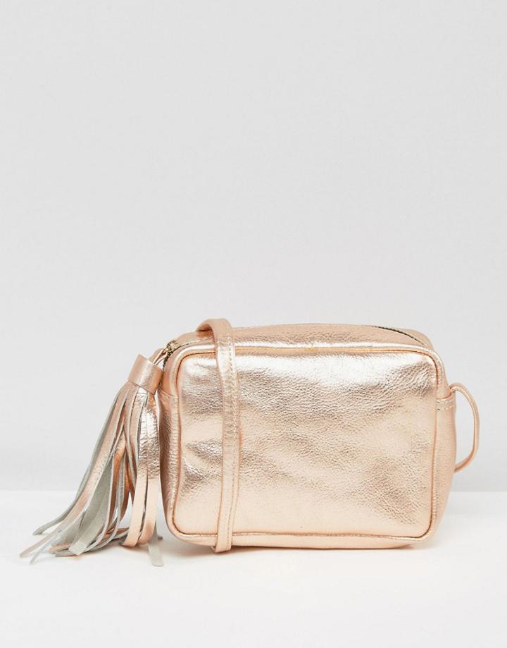 Asos Metallic Leather Cross Body Bag With Tassel - Copper