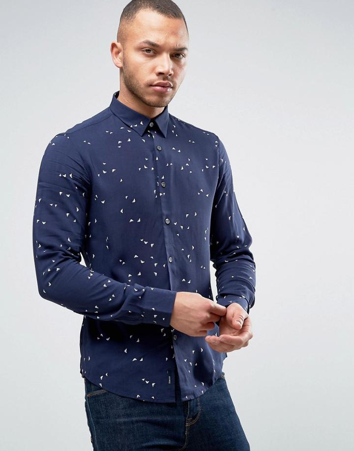 Armani Jeans Stripe Logo Shirt Slim Fit In Navy - Blue