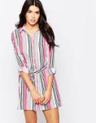 Parisian Shirt Dress With Tie Waist In Mixed Stripe - White