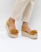 Pull & Bear Flatform Espadrille With Tassle Front In Yellow - Yellow