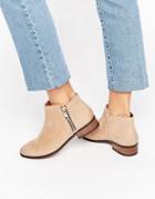 Aldo Julianne Taupe Zip Flat Leather Ankle Boots - Beige
