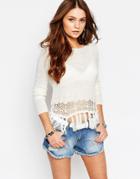 Only Sweater With Fringed Hem - White