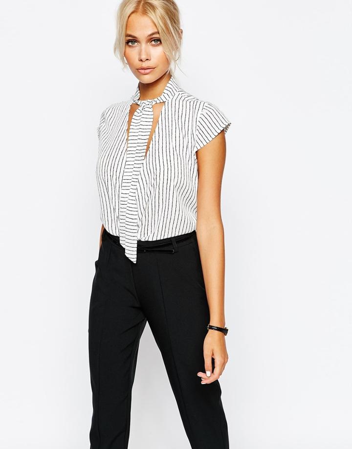 Fashion Union Wrap Shirt In Stripe - Multi