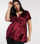 Simply Be Velour Plunge Top In Wine-multi