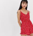 Brave Soul Petite Joanna Romper In Ditsy Floral Print-red