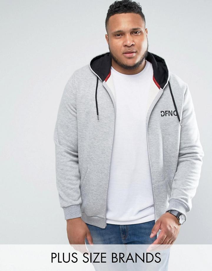 Defend London Plus Zip Up Hoodie In Gray With Logo - Gray