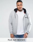 Defend London Plus Zip Up Hoodie In Gray With Logo - Gray
