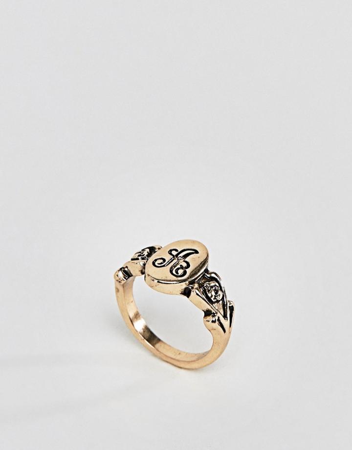 Asos Design Ornate Monogram 'a' Initial Ring - Gold