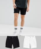 Asos Design Denim Shorts In Slim White & Black - Multi