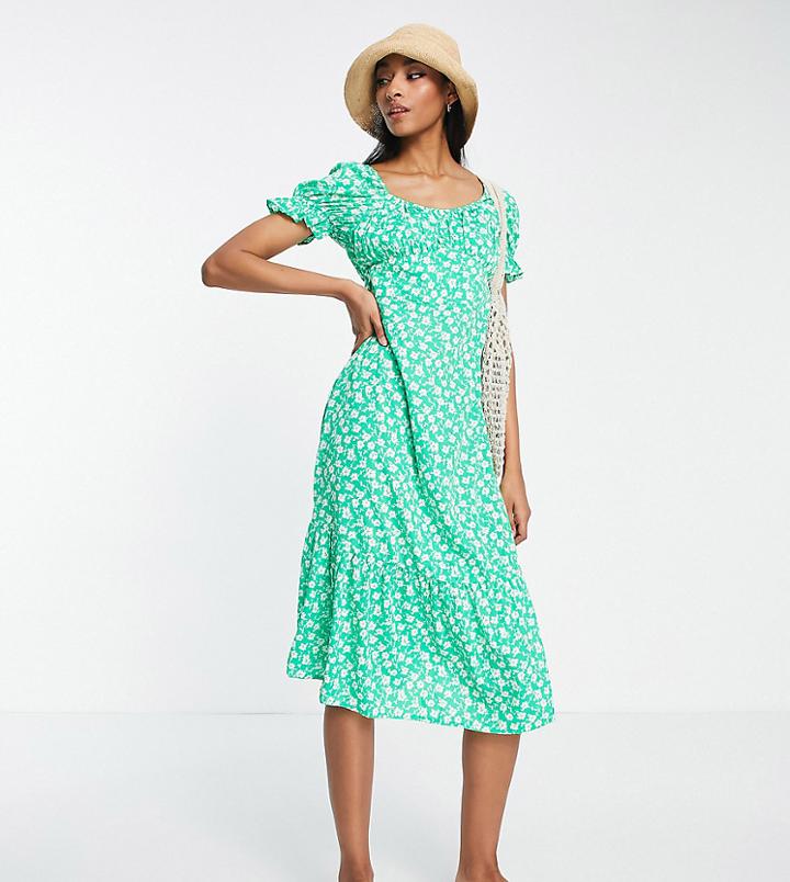 Influence Tall Midi Dress In Green Floral-blue
