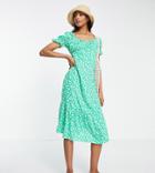 Influence Tall Midi Dress In Green Floral-blue