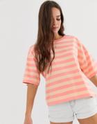Asos Design Cropped Boxy T-shirt In Washed Stripe - Orange