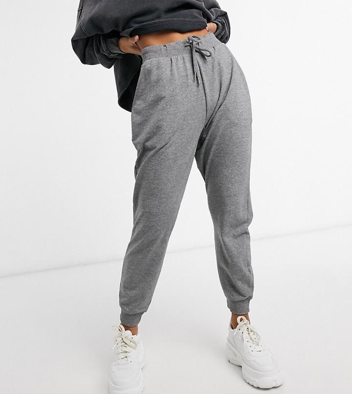 Asos Design Petite Basic Slim Sweatpants In Charcoal Heather-grey