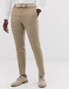 Asos Design Wedding Slim Suit Pants In 100% Wool Harris Tweed In Camel-beige