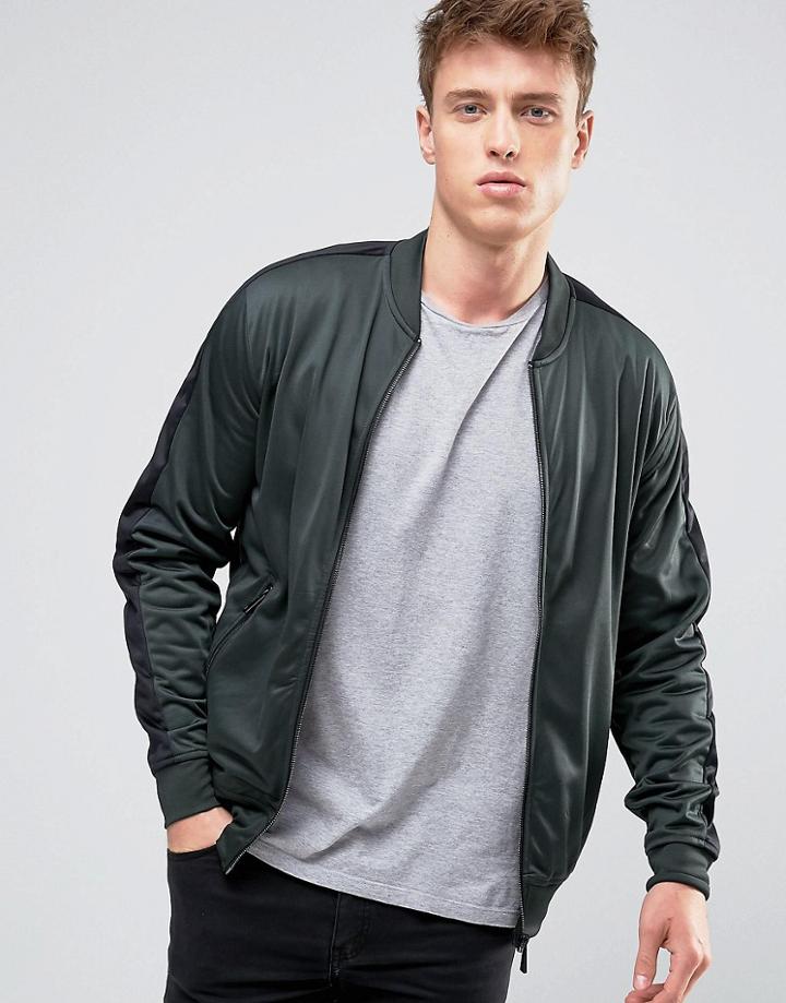 New Look Track Bomber Jacket In Dark Green - Green