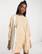 Miss Selfridge Frill Hem Sweatshirt Dress In Camel-brown