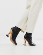 Asos Design Escape Premium Leather Sculptured Heel Ankle Boots-black