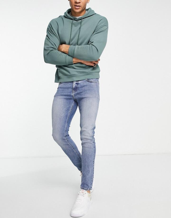 Asos Design Skinny Jean In Mid Wash - Mblue