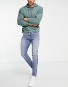 Asos Design Skinny Jean In Mid Wash - Mblue