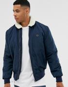 Le Breve Fleece Collar Aviator Jacket-navy