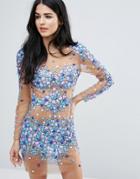 Forever Unique Encrusted Mini Bodycon Dress - Blue