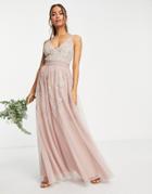 Asos Design Bridesmaid Pearl Embellished Cami Maxi Dress With Floral Embroidery In Rose-pink