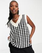 Qed London Knitted Tank Top In Houndstooth-multi