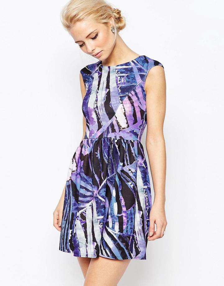 Closet Printed V-back Dress In Scuba - Multi