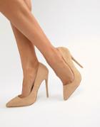 Prettylittlething Faux Suede High Heeled Pumps In Camel - Beige