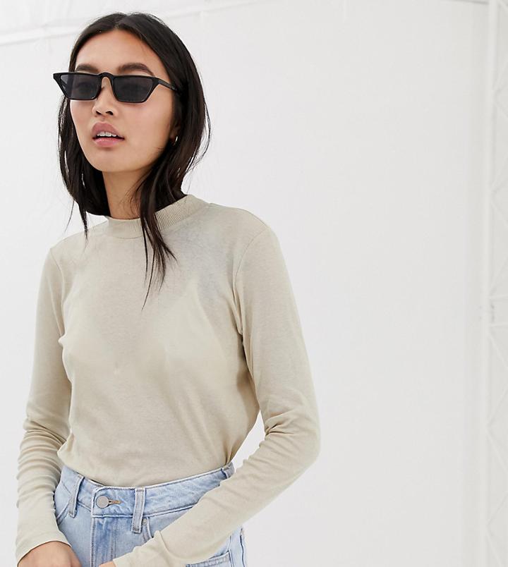 Weekday High Neck Long Sleeves Jersey Top In Beige