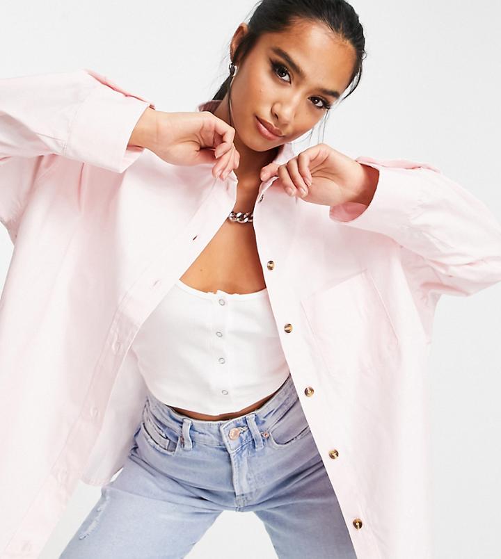 Topshop Petite Poplin Shirt In Blush-pink