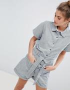 Pull & Bear Pocket Detail Denim Romper In Gray - Multi
