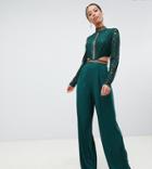 Asos Design Tall Premium Cut Out Lace Jumpsuit - Green