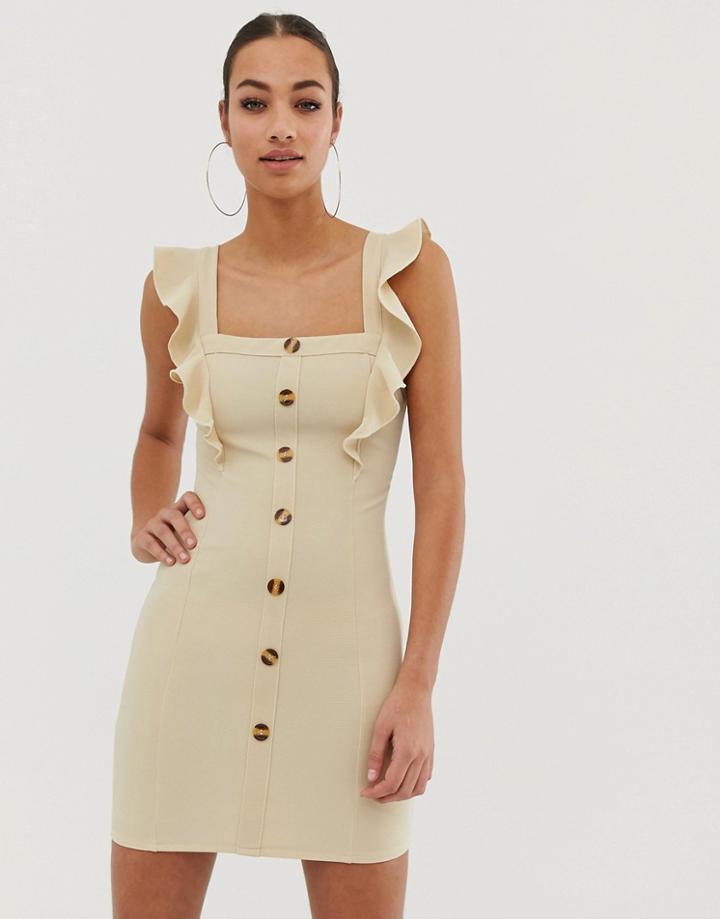 In The Style Frill Button Down Dress - Cream