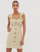In The Style Frill Button Down Dress - Cream