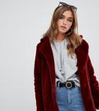 Boohoo Petite Faux Fur Coat In Burgundy - Purple