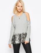 Religion Cold Shoulder Top With Beaded Detail - Gray Marl