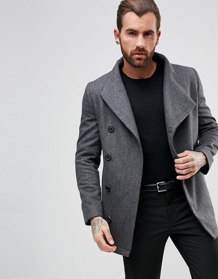 Religion Asymetric Button Short Overcoat - Gray