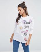 Asos T-shirt With Mix And Match Badge Print And Long Sleeves - White